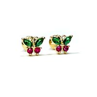 Brinco em Ouro 18k Borboletinha com Pedras Colorido