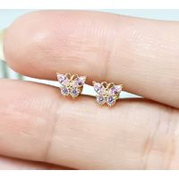 Brinco em Ouro 18k Borboletinha com Pedras Colorido