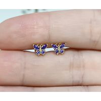 Brinco em Ouro 18k Borboletinha com Pedras Colorido