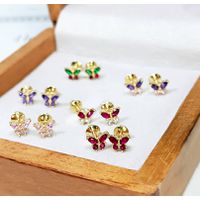 Brinco em Ouro 18k Borboletinha com Pedras Colorido