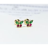 Brinco em Ouro 18k Borboletinha com Pedras Colorido