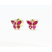 Brinco em Ouro 18k Borboletinha com Pedras Colorido