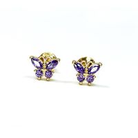 Brinco em Ouro 18k Borboletinha com Pedras Colorido
