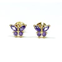 Brinco em Ouro 18k Borboletinha com Pedras Colorido
