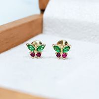 Brinco em Ouro 18k Borboletinha com Pedras Colorido