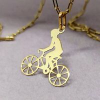 Pingente Ciclista na Bicicleta em Ouro 18k