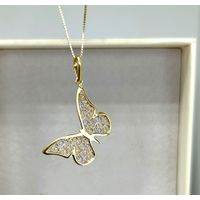 Pingente 18k Borboleta Tricolor Trabalhada