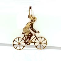 Pingente Ciclista na Bicicleta em Ouro 18k