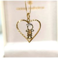 Pingente Menino Coração em Ouro 18k Diamantado