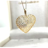 Pingente em Ouro 18k Coração com Trabalhado Diamantado