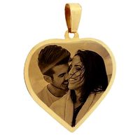 Pingente Placa Laser Coração com Fotos em Ouro 18k