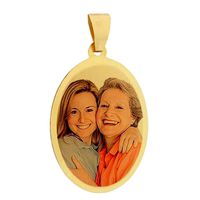 Pingente Placa Laser Oval com Fotos em Ouro 18k