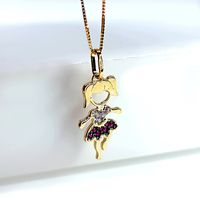 Pingente em Ouro 18k Menina com Saia Cravejada Vermelho e Branco