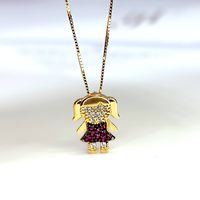 Pingente Menina Vestido Cravejado Vermelho e Branco