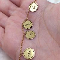 Pulseira em Ouro 18k 750 Elo Português com Pingentes Paz/ Sorte/ Amor/ Fé