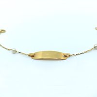 PULSEIRA EM OURO AMARELO 18K 750 INFANTIL PLACA PERÓLAS 3MM