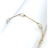 Pulseira em Ouro 18k Infantil Cadeado Pérola Biwa Natural