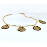 Pulseira em Ouro 18k 750 Elo Português com Pingentes Paz/ Sorte/ Amor/ Fé