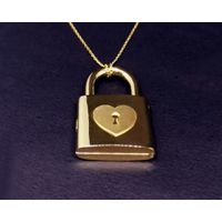 Relicário Cadeado do Amor Dourado em Ouro 18k 750 Cadeado com Coração e Chave