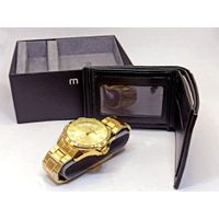 Kit Relógio Mondaine de Pulso Dourado e Carteira Masculino