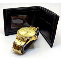 Kit Relógio Mondaine de Pulso Dourado e Carteira Masculino