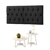 Conjunto Cabeceira Painel Estofada Capitonê 140 cm Corino Preto Paris e Mesa de Centro e Apoio Liz O... - Incasa Móveis