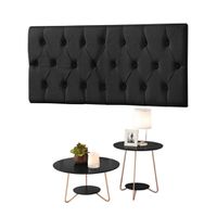 Conjunto Cabeceira Painel Estofada Capitonê 140 cm Corino Preta Paris e Mesa de Centro e Apoio Liz P... - Incasa Móveis