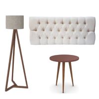 Conjunto Cabeceira Estofada Capitonê 160 cm Queen Suede Areia Paris e Mesa de Apoio Legs Terracota c... - Incasa Móveis