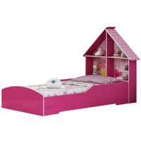 Cama Solteiro Infantil Gelius Casinha com 4 Divisorias e Adesivo Decorativo Rosa Pink - Incasa Móveis