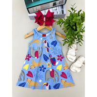 Vestido Regata Menina Safari Azul Claro Kyly