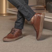 Sapatênis Casual Masculino Connect em Couro - Browm