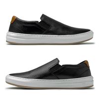 Slip On Street em Couro Preto + Gratis Relógio Digital Preto E L