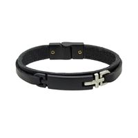 Pulseira de Couro bridão preto e cromado - Preto