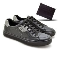 Sapatenis Connect em Couro - Preto + Brinde Porta Cartão