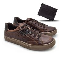 Sapatenis Connect em Couro - Brown + Brinde Porta Cartão