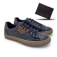 Sapatenis Connect em Couro - Royal + Brinde Porta Cartão