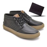 Sapatênis Casual Connect em Couro - Preto + Brinde Porta Cartão