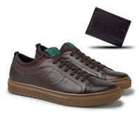 Sapatenis Casual Connect em Couro - Café + Brinde Porta Cartão