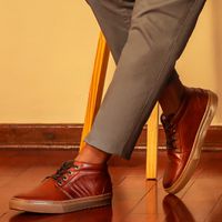 Sapatênis Casual Masculino Connect em Couro - Browm