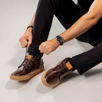 Sapatênis Casual Connect em Couro - Café + Brinde Porta Cartão