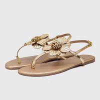 Sandalia Laroche Hellen Flor em Couro - Ouro Claro