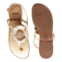 Sandalia Laroche Hellen Flor em Couro - Ouro Claro