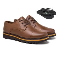 Sapato Casual Java Em Couro - Chocolate E L + Chinelo Brinde