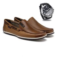 Mocassim Paraty de Couro - Conhaque E L + Brinde Relógio