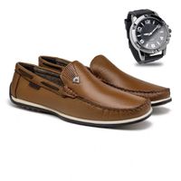 Mocassim Paraty de Couro - Conhaque E L + Brinde Relógio