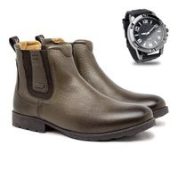 Bota Chelsea Saara em Couro - Oliva E L + Brinde Relógio