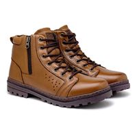 Bota Coturno Vacanza em Couro - Conhaque E L + Brinde Relógio