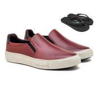 Slip On Casual Seul em Couro - Vinho E L + Chinelo Brinde