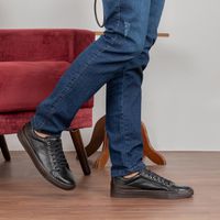 Sapatenis em Couro Casual Masculino Stratus - Preto