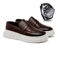 Slip On Loafer Laroche Toquio em Couro - Café + Brinde Relógio